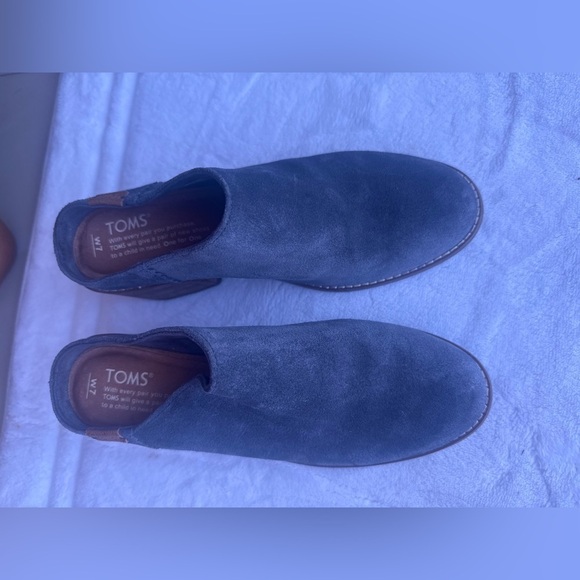 Toms Leila Forged Iron Grey Suede Stacked Chunky Black Heel Mules. W7 - Picture 8 of 13